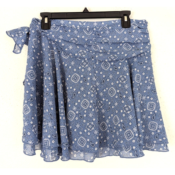 Aerie sz XL Chiffon Wrap Skirt mini blue lined ties on side 3744 - Picture 2 of 5